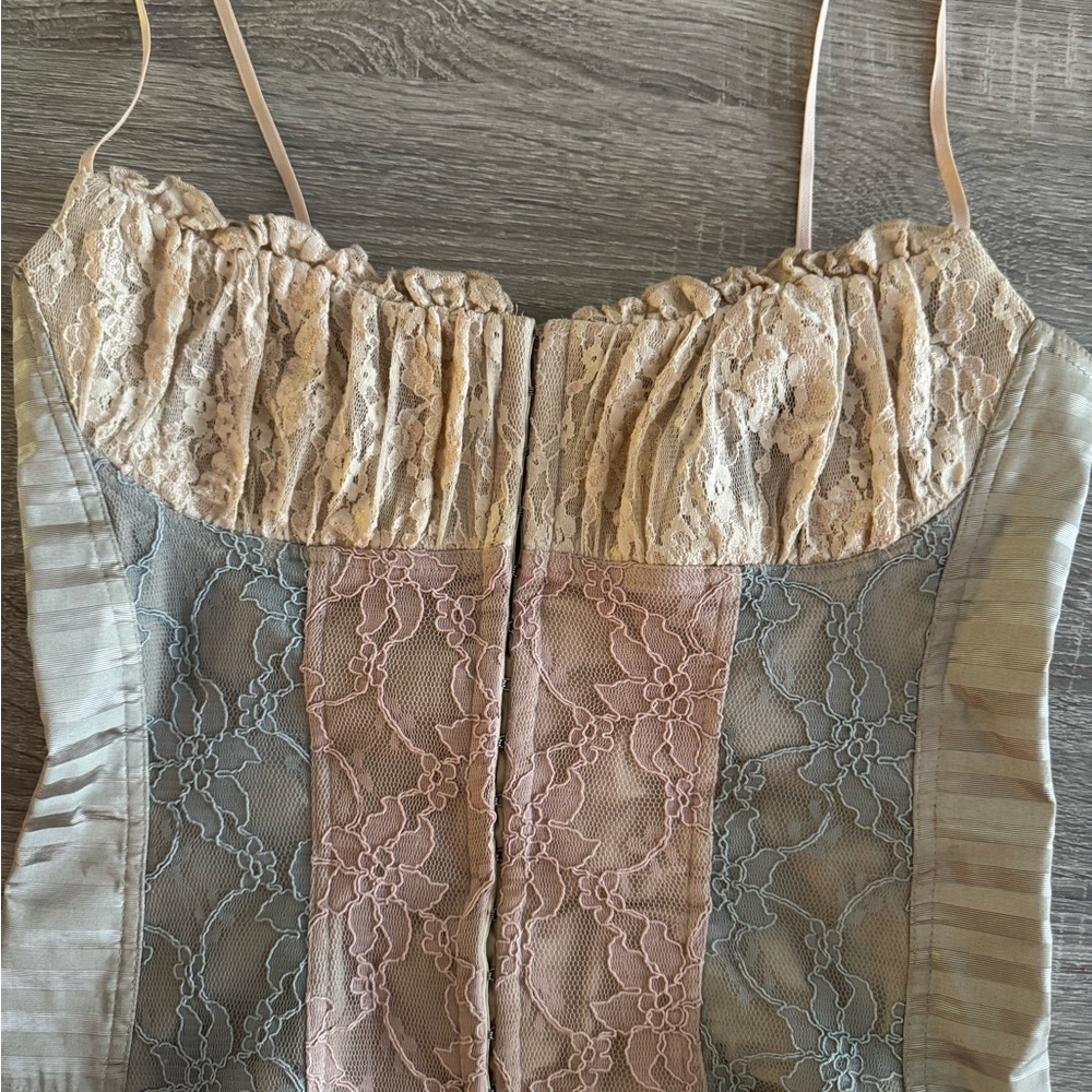 Casadie Y2K vintage corset lace top blue cream Pink - Picture 5 of 14